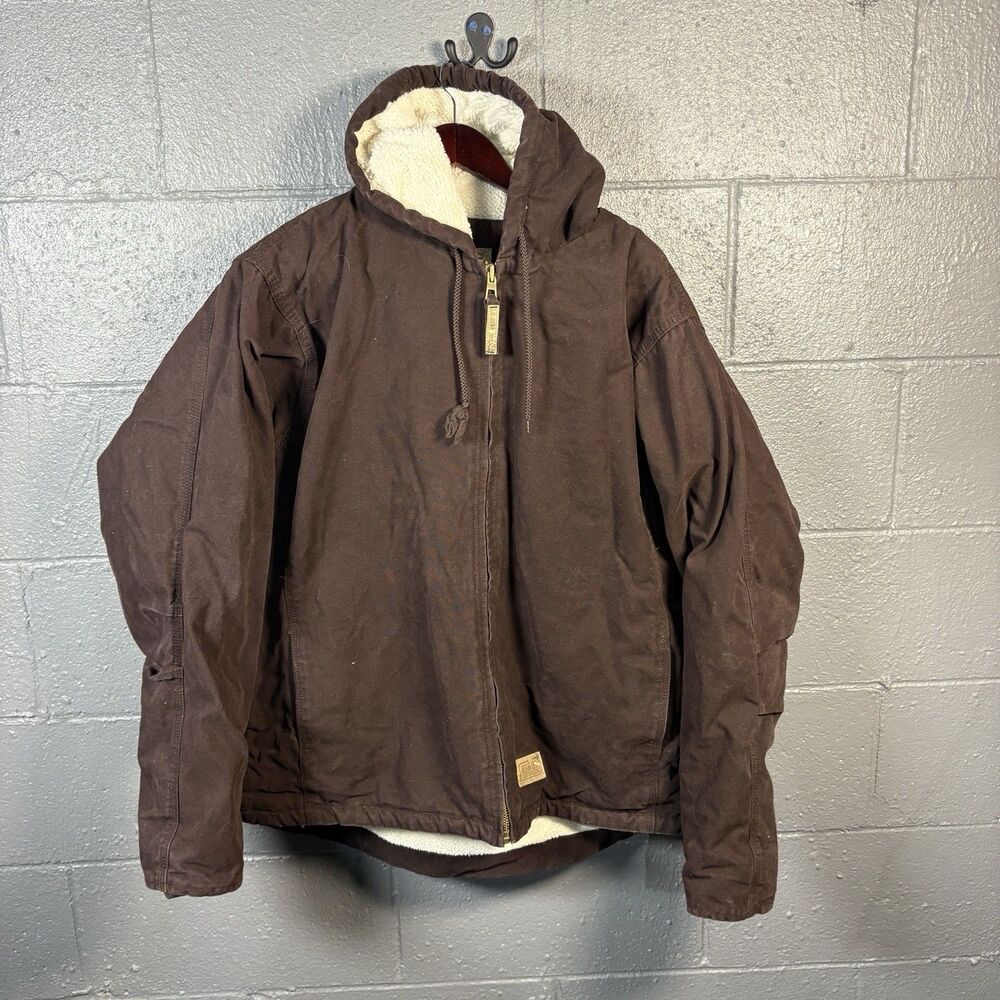Schmidt Workwear Womens 3X Sherpa Lined Hooded Canvas Work Jacket Brown